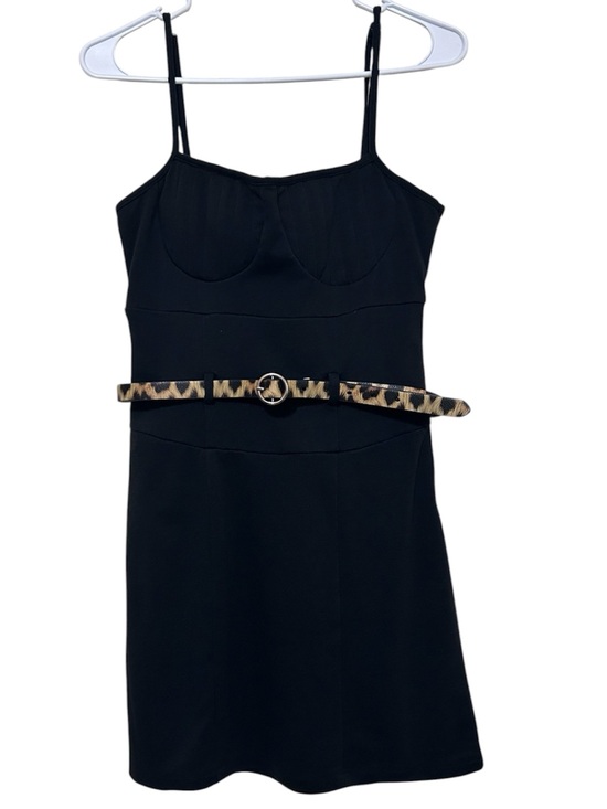 Sele Dresses & Skirts - Sele Black Cami Strap Bustier Dress with Leopard Print Belt Large